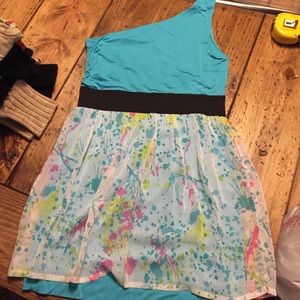 Bright blue one shoulder dress