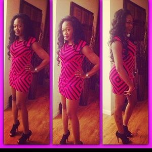 RVN bandage dress black and pink stripes