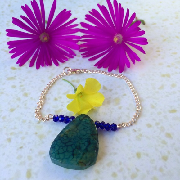 Crackle Agate Bracelet With Rosegold Colored Chain