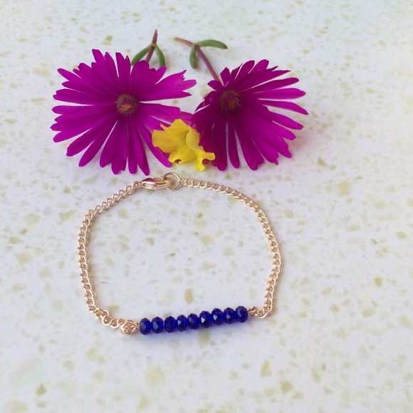 Blue Beaded Rosegold Chain Bracelet Handmade ❤️