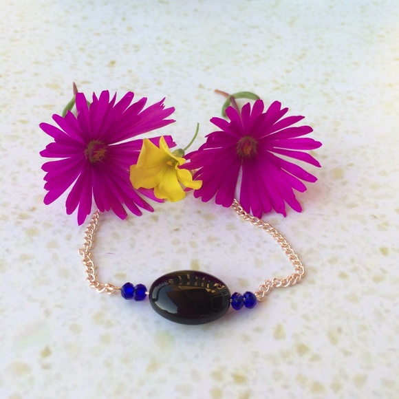 Black and Blue Beaded Rosegold Chain Bracelet ❤️