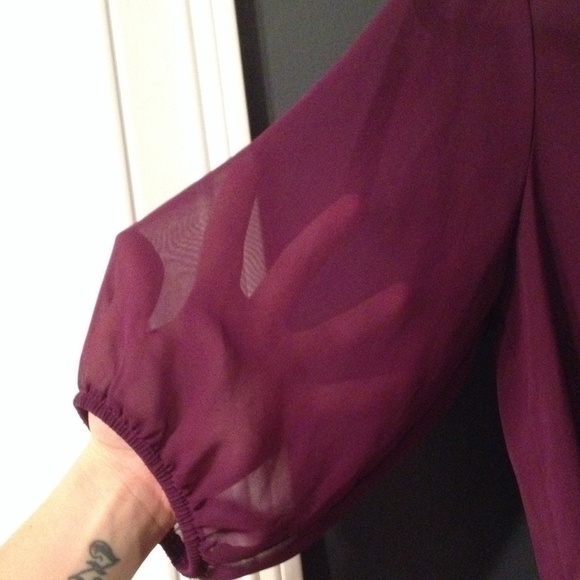 Purple Sheer Blouse With Neck Bow - Picture 3 of 4