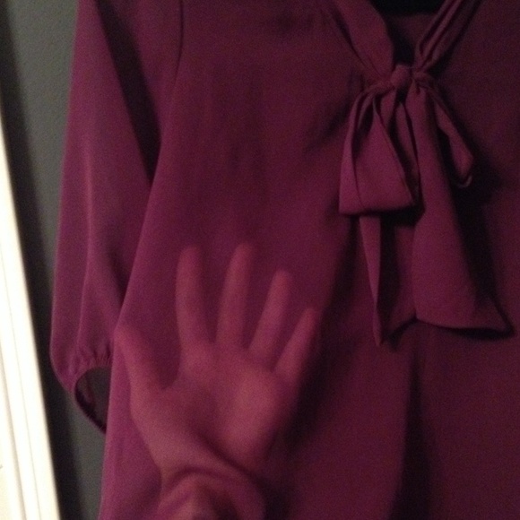 Purple Sheer Blouse With Neck Bow - Picture 4 of 4