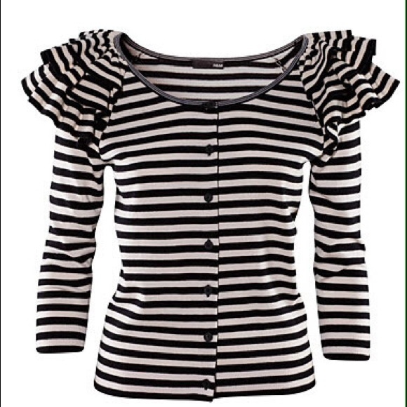 H&M Striped Sweater with Ruffle Shoulders