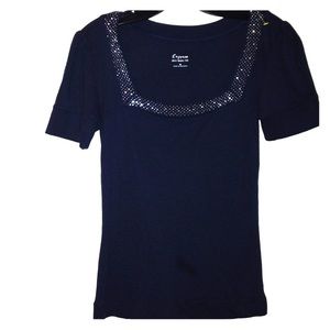 Express Sexy Basic Tee Navy  w/Rhinestones