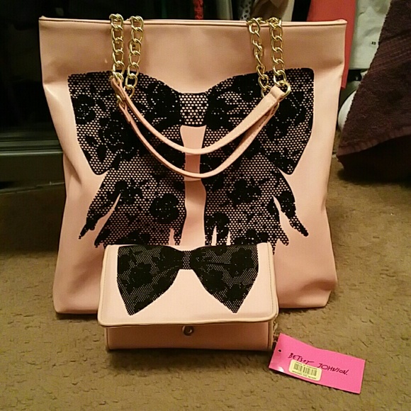 Betsey Johnson pink bow tote and clutch wallet