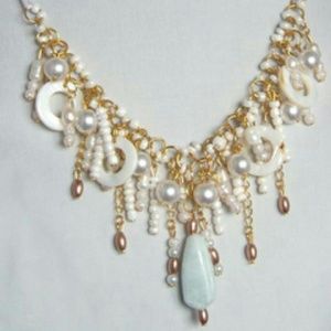 Handcrafted, White & Gold Beach Fringe Necklace