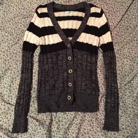 Dark Gray, White, and Black Cardigan Sweater