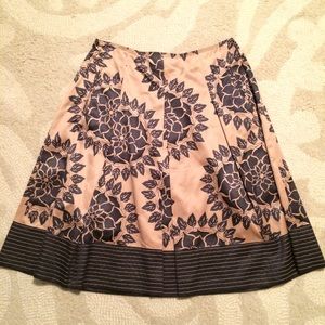 Brown / Copper /Tan & Black Floral Silk Skirt NWOT