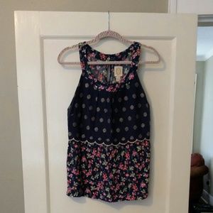 Silver Gold Embroidered Polka Dot Floral Tank