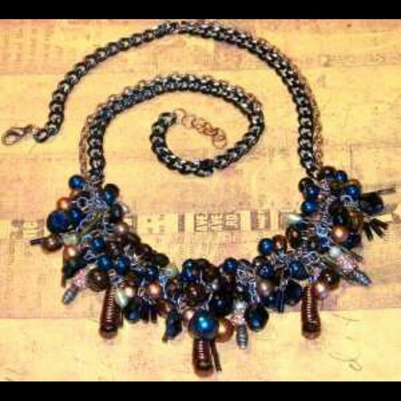 Handcrafted, Chocolate-Blue Bangle Necklace - Picture 1 of 1