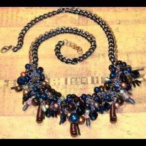 Handcrafted, Chocolate-Blue Bangle Necklace