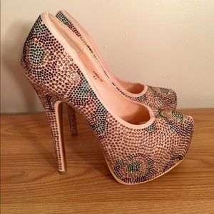 Platform colorful crystal pumps prom/pageant/party