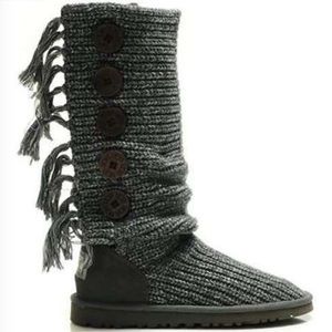 UGG gray fringe knit boots