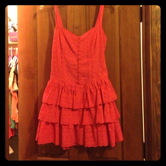 Coral Eyelet Ruffle Dress 🎀🙊👑 - Picture 1 of 4