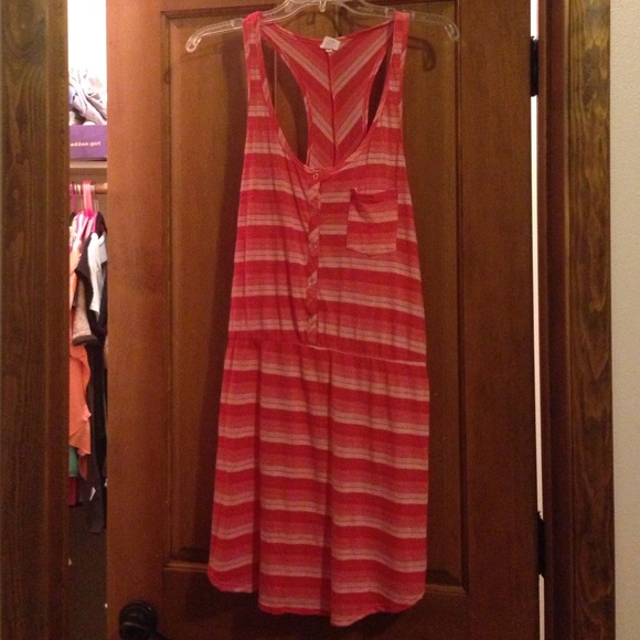 Pink, coral, and cream striped summer dress - Picture 1 of 2