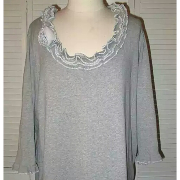 New Quaker Factory Ruffled Gray Sweater w/ Rose 2X