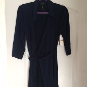 Dark Navy Wrap Dress, polyester silk blend