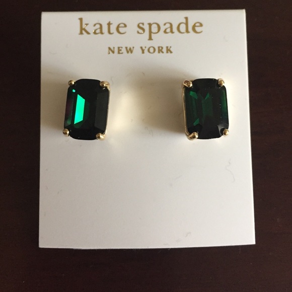 Kate Spade emerald cut green stone earrings