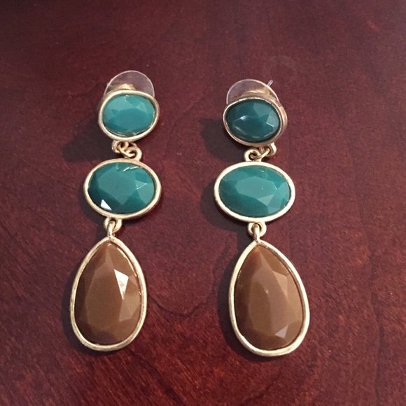 Turquoise and brown dangly earrings