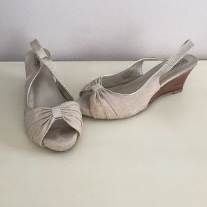 Merona "Elizabeth" Metallic Linen peep toe wedge