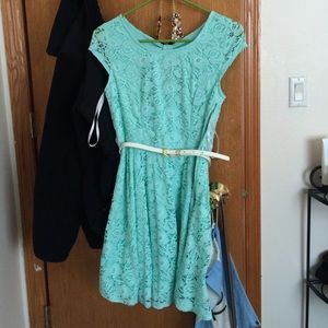 Mint Lace Dress with Cut Out Back