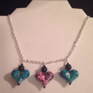 Graceful Triple Heart Silver Statement Necklace