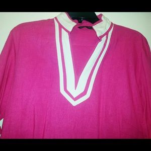 Pink 3/4 Sleeve Shirt with White Trim