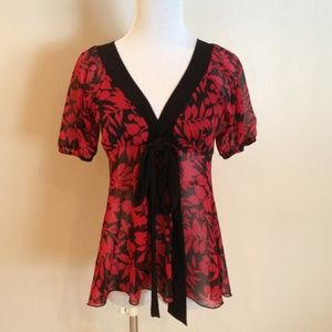 Red floral chiffon top