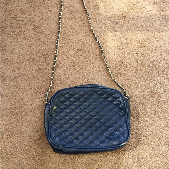 Vintage Quilted Navy Blue Cross Body Bag