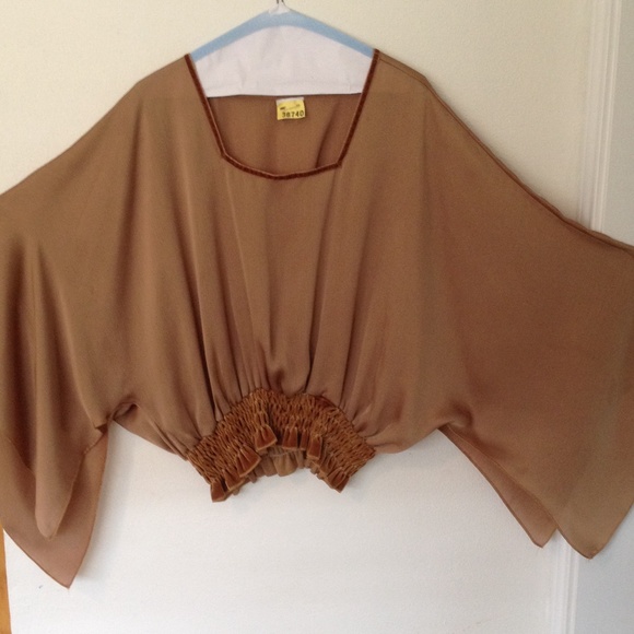 Gold butterfly sleeve crop top