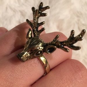 Gold deer with antlers ring