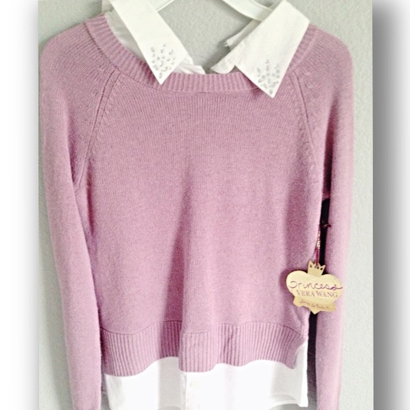 Lavender Sweater w/ white jeweled Peter Pan collar