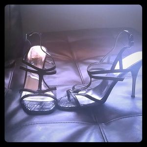 Black T-strap sandals
