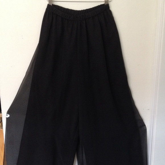 Black satin wide-leg dress pants