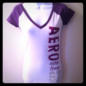 Aeropostale' baseball look purple v neck tee