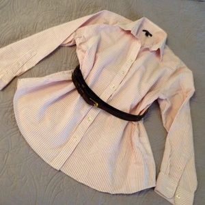 Classic striped button down pink/coral/white