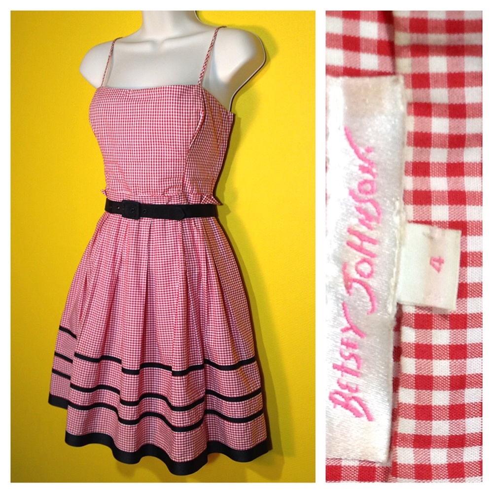 Betsey Johnson Gingham Drsss w belt&pockets Sz 2/4