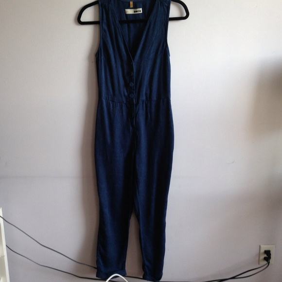 Topshop moto distressed navy jumpsuit