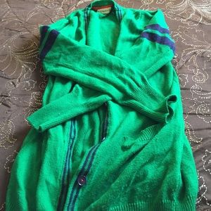 Green cardigan.