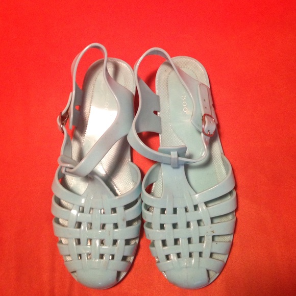 A sea foam blue jelly sandal
