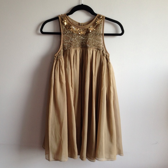 Moulinette Soeurs Jeweled Taupe Babydoll Dress