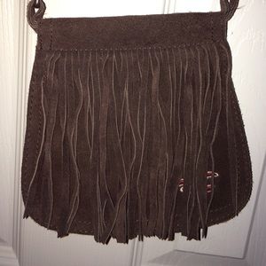 Small dark brown fringe crossbody bag!