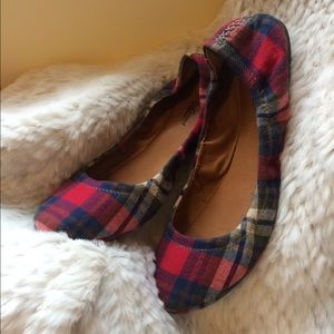 Reserved...Emmie flats, red & blue plaid, size 11