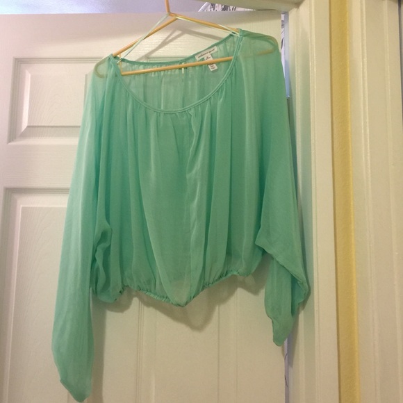 Sheer mint green long sleeve top - Picture 1 of 4