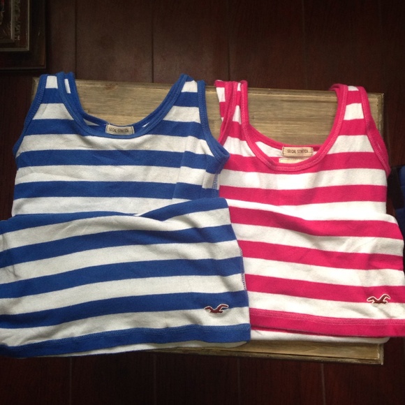 2 Pack Blue/Pink Hollister Striped Tanks