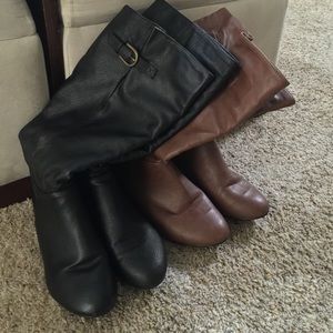 Brown and black boots.