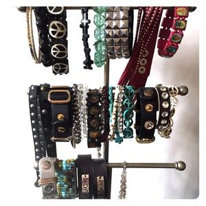 All of these bracelets and one clear necklace!