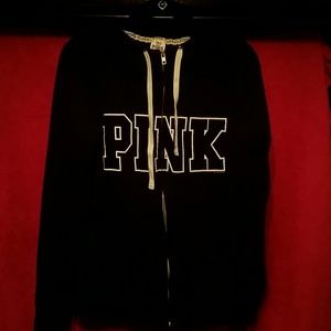 PINK  Black Zip up Hoodie
