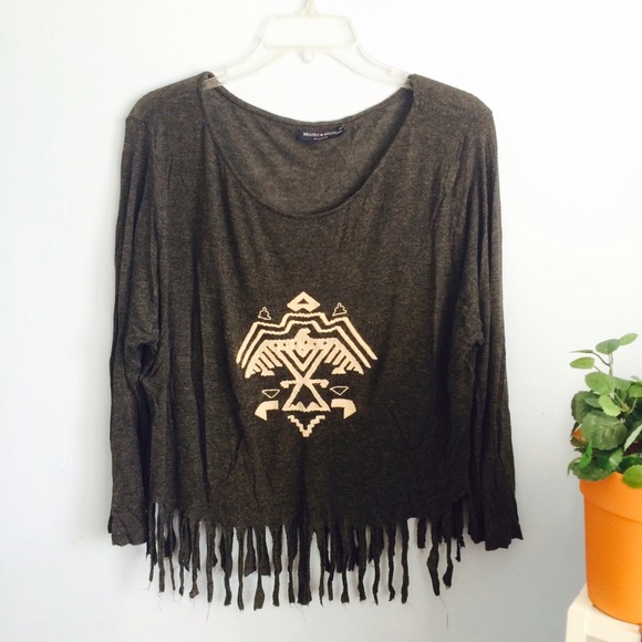 Brandy Melville Dark Grey Fringe Top